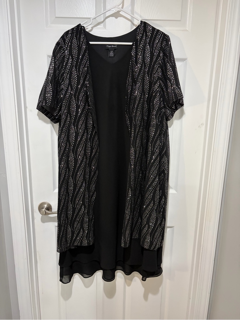 MAGGIE BARNES Black Women’s Midi Dress with Connected Sparkly Duster Jacket